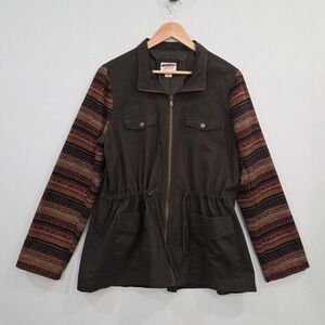 Mossimo Supply Co Womens XL Utility Cargo Jacket Brown Aztec Indie Grunge